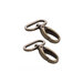 2 antique brass finished metal swivel hooks on rings on a white background