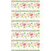 Border stripe fabric with white background and pink and green watercolor florals and rainbow stripes