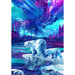 Panel from Illuminations collection showing a polar bear parent and cub on an iceberg under a swirling blue, aqua, and purple sky