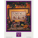 Front of spooky halloween cross stitch pattern showing finish framed project that features three tiny figures