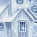 Close up of panel fabric featuring a snowy church scene