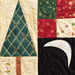 Close up of an evergreen shaped tree and crescent moon in the border of the wall hanging