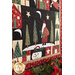 Close up angled photo of the Santa Claus Lane wall hanging on a wall with winter poinsettia and ornament decorations.