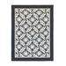 Photo of a black, white, and gray geometric quilt isolated on a white background