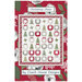 Front of Christmas Cheer pattern, showing a muted red, green, gray, and cream quilt example of wreathes, trees, and 4-pointed stars