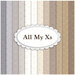 Collage of 12 beige, greige, grey and neutral fabrics in the All My Xs FQ set, all starring tonal Xs on each swatch,