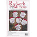 Photo of the front side of the redwork mittens pattern booklet showing the finished project and designer information