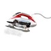 detailed view of red and white steam iron's technology