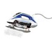 detailed view of blue and white steam iron's technology