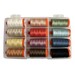 12 spools of thread in a plastic carrying case