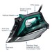 green and black steam iron with key features