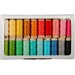20 colorful wooden spools of thread in a display box