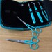 turquoise scissors with an embroidery tool set