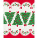 lovely toweling fabric featuring a classic Christmas tree design with a bold red scalloped border adorned with dots, ribbons, and holly