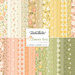 Collage of all fabrics included in the Flower Girl layer cake, featuring different floral prints and in lovely pastel shades of white, green, yellow, and pink