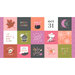 digital image of fabric panel with 3 x 5 halloween themed squares, in shades of orange, pink, purple, green, black, and white