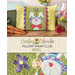 Collage photo showing different angles of a pillow featuring a bunny wearing a floral hat with the words 
