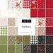 collage of all starberry fat eighths fabric, in shades of red, green, white, tan, and black