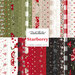 collage of all starberry layer cake fabrics, in shades of red, green, white, tan, and black