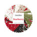 collage of all starberry mini charm pack fabrics, in shades of red, green, white, tan, and black