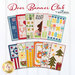 Photo of 12 different, seasonal door banners completed and fanned out over one another on a white paneled background with the words 