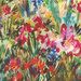 close up of a multicolor fabric with packed watercolor flowers