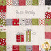 Close up of one block in the Hometown Christmas quilt featuring wrapped gifts and the words 