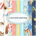 Composite image of 9 fabrics in the Love and Learning collection, layered over each other
