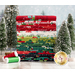 photo of Winterly fabric bundle, in shades of red, green, black, white, and teal, on a white background
