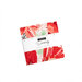 photo of Winterly fabric squares, in shades of red, green, black, white, and teal, ona white background