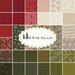 collage of pine valley fabrics in the FQ set, in warm shades of red, gray, white, and green