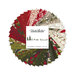 collage of pine valley fabric in the mini charm pack, in warm shades of red, gray, white, and green