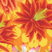 Close up of Fabric with vibrant pink, orange, and white cactus blossoms over a bright golden yellow background