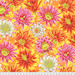 Fabric with vibrant pink, orange, and white cactus blossoms over a bright golden yellow background