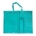 Image of the front of the teal tote, showing three vinyl pockets and one long cloth pocket