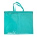 Image of the back of the teal tote, showing one very large vinyl pocket