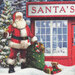 Close up swatch of Letters to Santa panel showing detail and scale Santa standing next to his workshop.