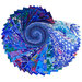 Photo of a fabric roll containing blue coordinating fabrics fanned out from the Kaffe Fassett Collective Plus collection