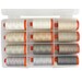 12 neutral colored spools of thread in a plastic carrying case