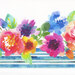 Border stripe with blue stripes and bright flowers.
