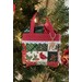 Tiny patchwork fabric tote designed by Joyce Minnis displayed on Christmas tree
