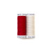 Isolated image of two spools of thread side by side, one red and one white