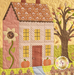 A close up on the house and tree, demonstrating fabric and top quilting details.