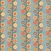 Blue border stripe fabric with rows of stylized flowers on vines