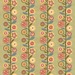 Green border stripe fabric with rows of stylized flowers on vines