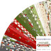 collage of all the homemade holidays fabrics, splayed out in a fan, in shades of red, green, cream, and gray