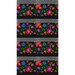 full digital image of border stripe fabric featuring flowers on a black background