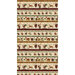 rich cream border stripe fabric with wide stripes of Santas, reindeer, and quiet Christmas houses
