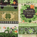close-up of st patty's day fabric with green trucks full of shamrocks and a 