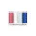 Four spools of thread in pink, white, ice blue, and medium blue isolated on a white background 